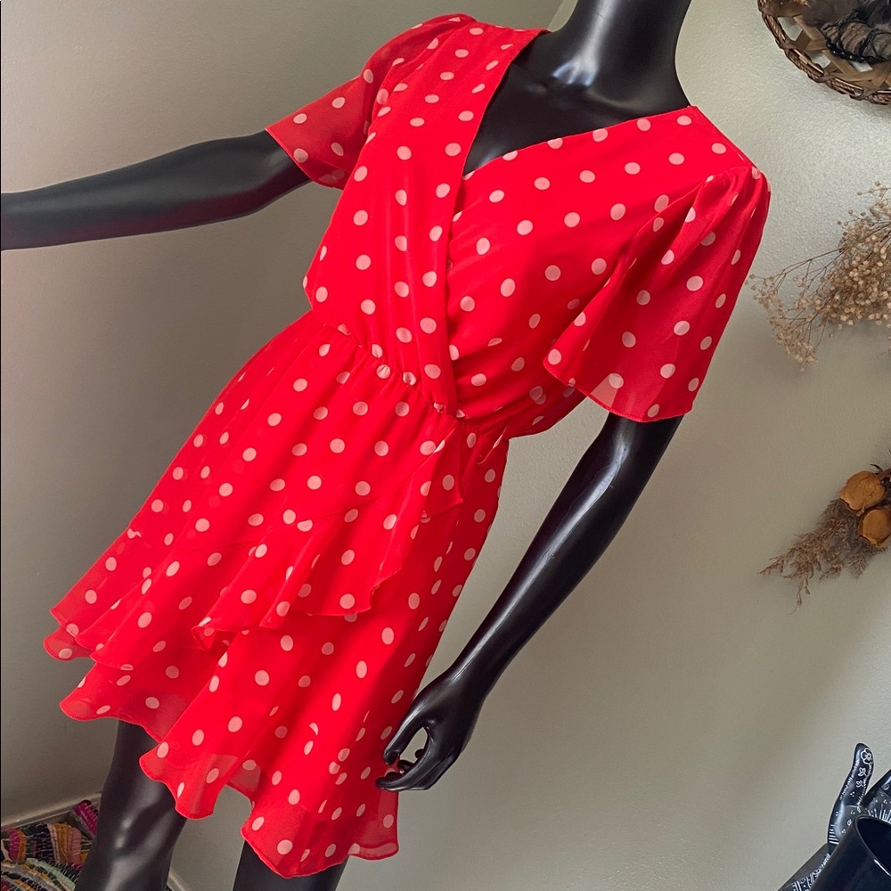 Miami Red and White Polka Dot Mini Sheer Dress - Picture 5 of 13
